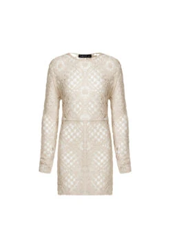 ATZARÓ CROCHET MINI DRESS - ALMOND -Tops To Bottoms Sales 01 11 22 LIONESS NOV GM GHOST MANNY NOV 054