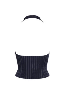 AFTER PARTY HALTER - NAVY PINSTRIPE -Tops To Bottoms Sales 02 05 23 LIONESS GM MAY Ghost Mannequin MAY 024