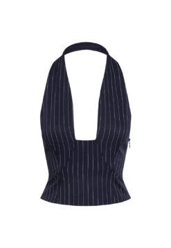 AFTER PARTY HALTER - NAVY PINSTRIPE -Tops To Bottoms Sales 02 05 23 LIONESS GM MAY Ghost Mannequin MAY 025