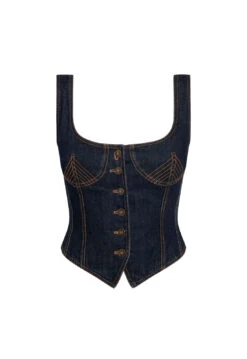 AFTER HOURS CORSET - DARK DENIM -Tops To Bottoms Sales 02 05 23 LIONESS GM MAY Ghost Mannequin MAY 027