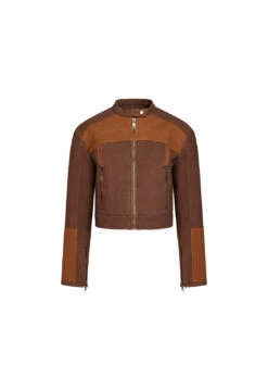 NUEVE BIKER JACKET - CHOCOLATE -Tops To Bottoms Sales 02 05 23 LIONESS GM MAY Ghost Mannequin MAY 046