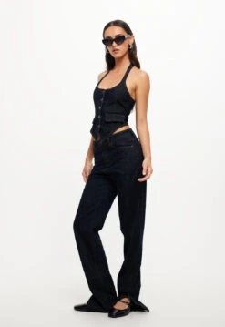 NYC HALTER TOP - DARK DENIM -Tops To Bottoms Sales 04 10 23 LIONESS RESHOOTS STELLAVIDS RESHOOTS 0007