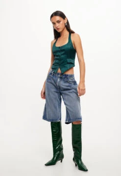 NYC HALTER TOP - GREEN PINSTRIPE