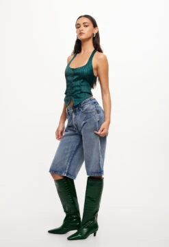 NYC HALTER TOP - GREEN PINSTRIPE -Tops To Bottoms Sales 04 10 23 LIONESS RESHOOTS STELLAVIDS RESHOOTS 143