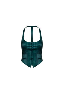 NYC HALTER TOP - GREEN PINSTRIPE -Tops To Bottoms Sales 06 03 23 LIONESS MARCH GM MARCH GM 005