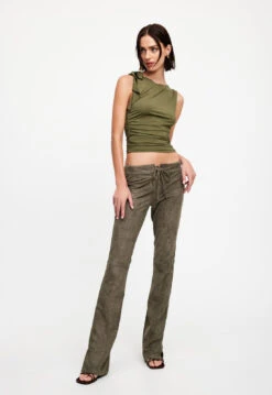 DOWN FOR YOU SUEDE PANT - KHAKI -Tops To Bottoms Sales 07 12 22 LIONESS JAN Kristel JAN 167