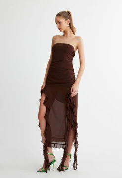 RENDEZVOUS DRESS - CHOCOLATE -Tops To Bottoms Sales 10 05 23 LIONESS eCOMM SERENA ReShoots Immediate 551copy