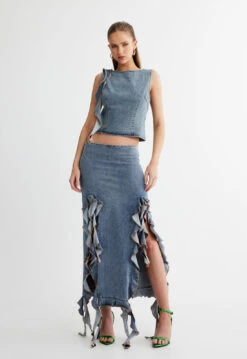 RENDEZVOUS TOP - FADED DENIM -Tops To Bottoms Sales 10 05 23 LIONESS eCOMM SERENA ReShoots Immediate 555