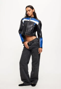 NUEVE BIKER JACKET - BLACK/BLUE -Tops To Bottoms Sales 12 07 23 LIONESS eCOMM ReSHOOTS Robbie RESHOOTS 361