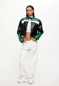 NUEVE BIKER JACKET - GREEN 9 NUEVE BIKER JACKET - GREEN -Tops To Bottoms Sales 16 06 23 LIONESS eComm JULY Roberta RESHOOTS 387