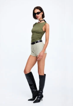 LION'S DEN MINI SHORTS - SAGE -Tops To Bottoms Sales 19 12 22 LIONESS eCOMM FEB FEB 503