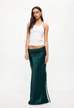 DEVON MAXI SKIRT - GREEN PINSTRIPE -Tops To Bottoms Sales 24 05 23 LIONESS ReShoots Roberta Reshoots 1236