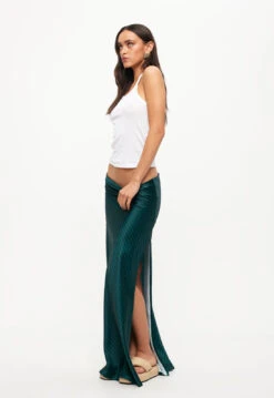 DEVON MAXI SKIRT - GREEN PINSTRIPE -Tops To Bottoms Sales 24 05 23 LIONESS ReShoots Roberta Reshoots 1248