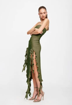 RENDEZVOUS STRAPLESS DRESS - OLIVE -Tops To Bottoms Sales 25 01 23 LIONESS ReShoots Serena RESHOOTS OLIVE 14154