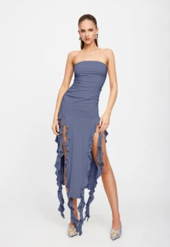RENDEZVOUS STRAPLESS DRESS - SLATE -Tops To Bottoms Sales 25 01 23 LIONESS ReShoots Serena RESHOOTS 1025