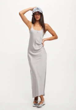 JULIETTE SATIN DRESS - CLOUD -Tops To Bottoms Sales 25 08 23 LIONESS ReShoots RESHOOTS 244