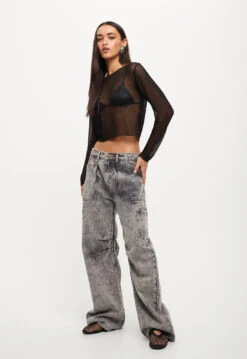 PALISADES LONG SLEEVE TOP - ONYX -Tops To Bottoms Sales 25 08 23 LIONESS ReShoots RESHOOTS 713