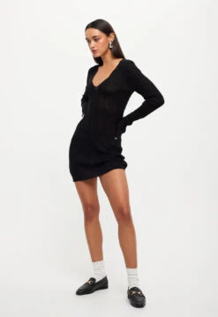 COYOTE KNIT DRESS - ONYX -Tops To Bottoms Sales 25 08 23 LIONESS ReShoots RESHOOTS 775