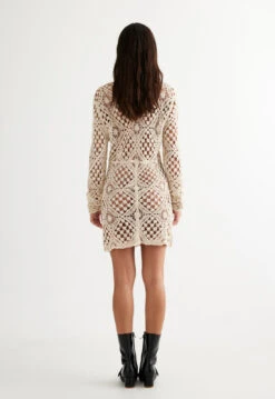 ATZARÓ CROCHET MINI DRESS - ALMOND -Tops To Bottoms Sales 27 03 23 LIONESS ReShoots Roberta RESHOOTS 1275