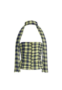 ISLAND BODICE - NAVY CHECK -Tops To Bottoms Sales GhostMannequin Sept 038