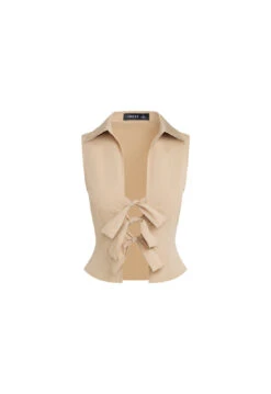 ALLURE TIE TOP - TAUPE -Tops To Bottoms Sales JUNE GhostMannequin 019